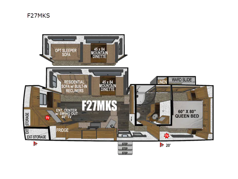 2026 Outdoors RV Glacier Peak Mountain Series F27MKS - Floor plan