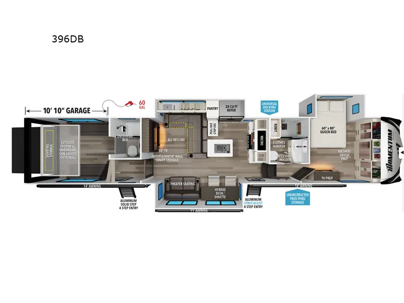 2026 Grand Design Momentum 396DB - Floor plan