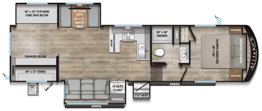 2026 Alliance RV Avenue All-Access 30BH floor plan