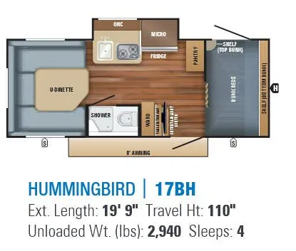 Jayco Hummingbird 17BH floor plan