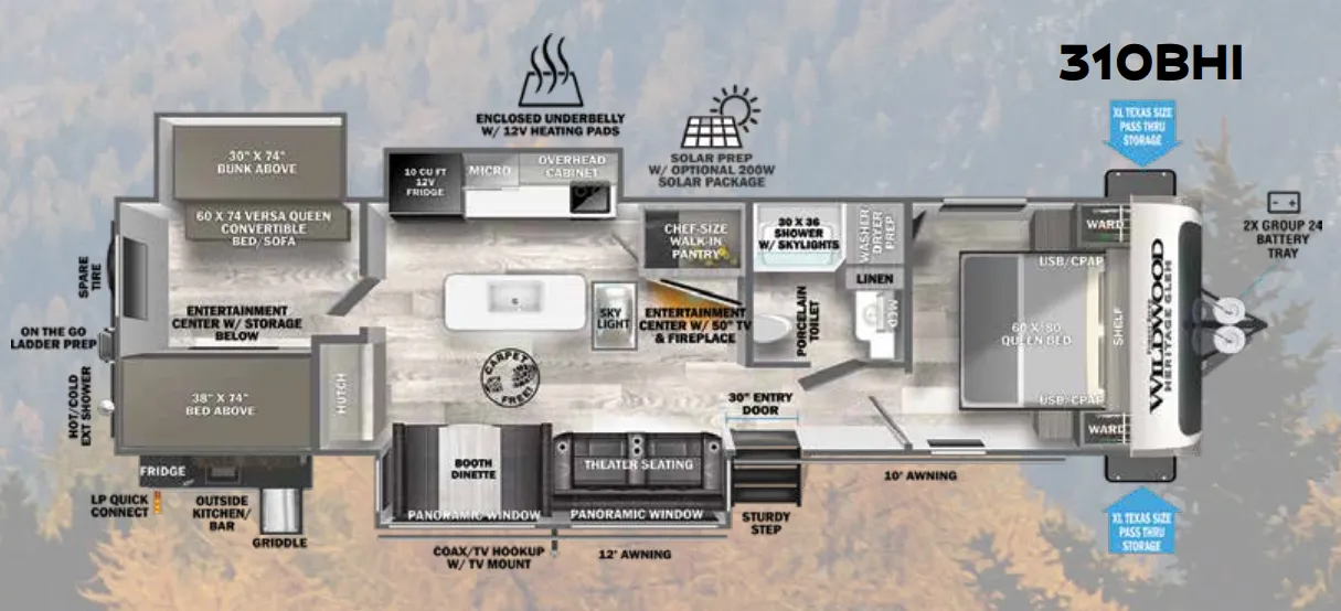 2023 Forest River Wildwood Heritage Glen 310BHI - Floor plan