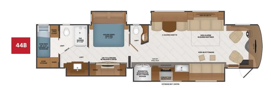 Fleetwood Discovery LXE 44B floor plan