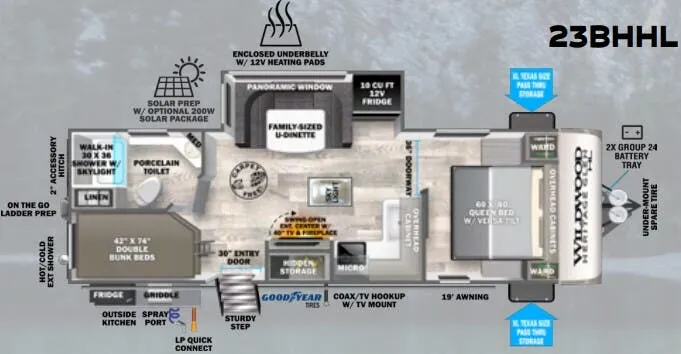 2024 Forest River Wildwood Heritage Glen Hyper-Lyte 23BHHL - Floor plan