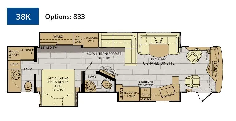 Fleetwood Pace Arrow LXE 38K floor plan