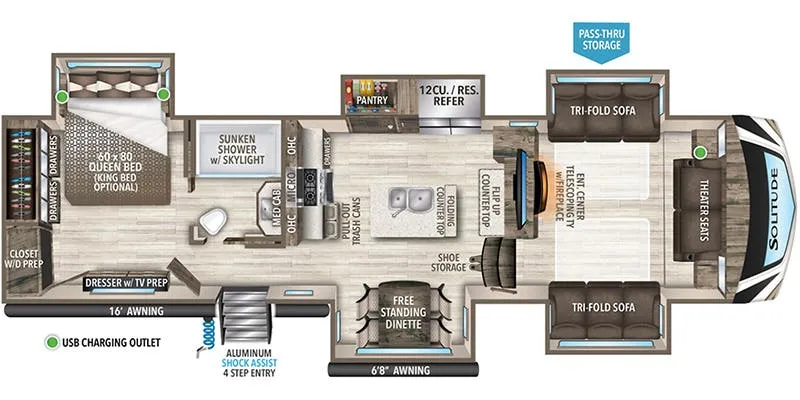 2023 Grand Design Solitude S-Class 3460FL - Floor plan