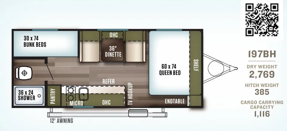 Forest River Wildwood X-Lite FSX 197BH floor plan