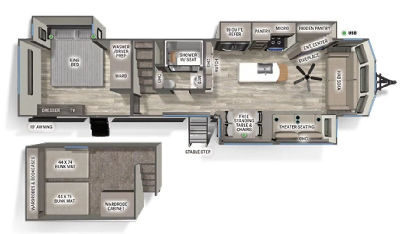Forest River Sandpiper Destination 399LOFT floor plan
