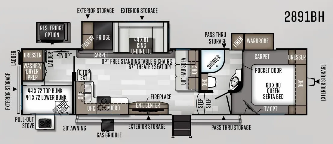 Forest River Rockwood Ultra Lite 2891BH floor plan