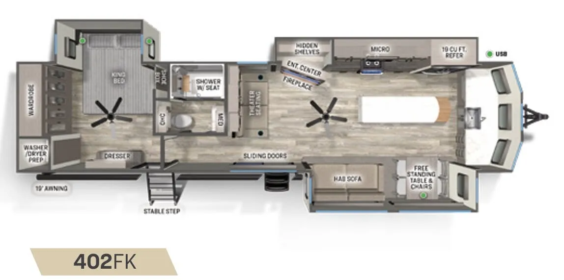 Forest River Sandpiper Destination 402FK floor plan