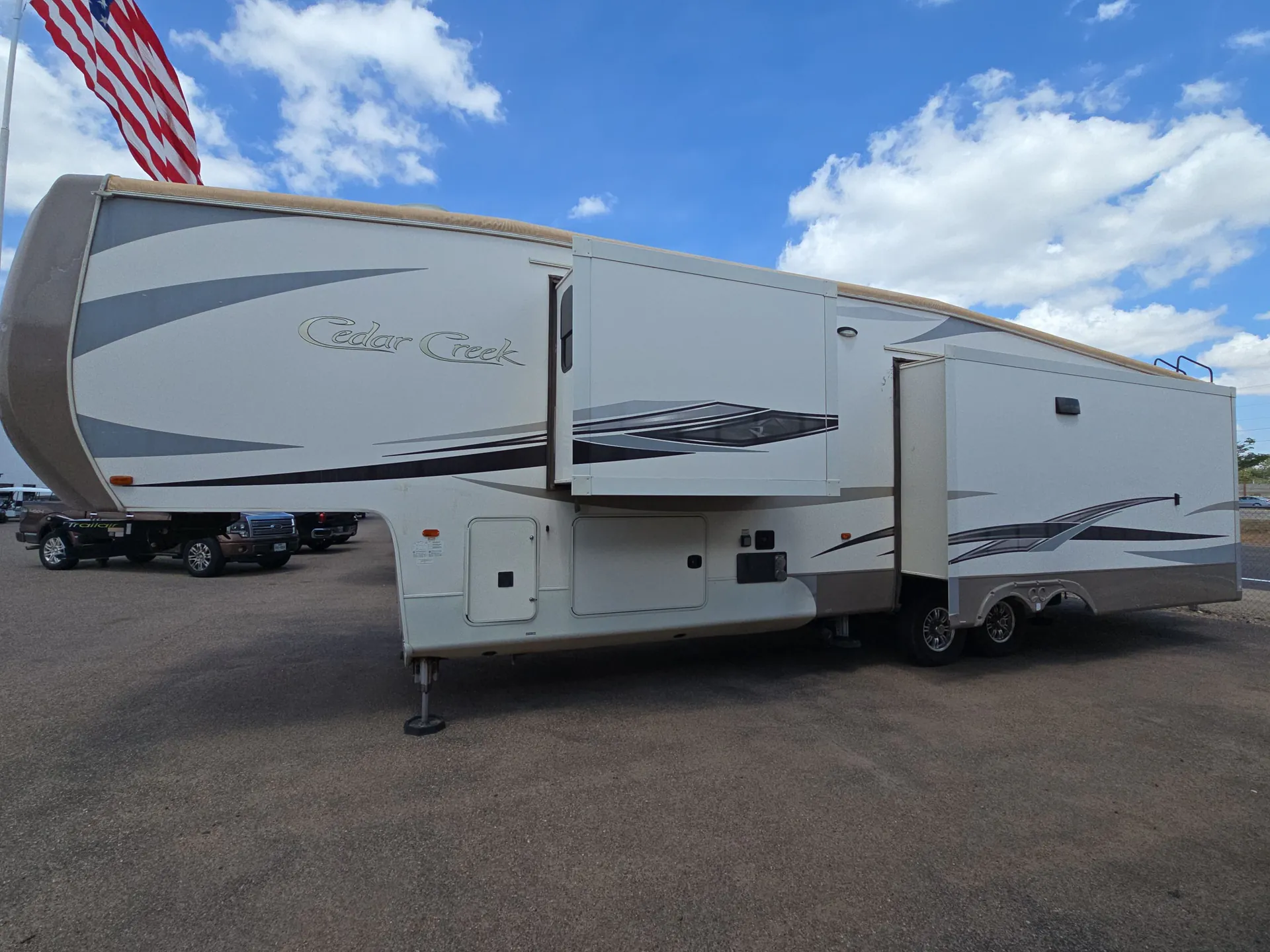 2017 Forest River Cedar Creek Hathaway Edition 38FBD — off campside