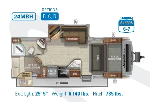Jayco White Hawk 24MBH floor plan