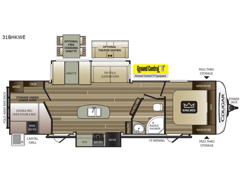 2018 Keystone RV Cougar Half-Ton Series 31BHKWE - Floor plan