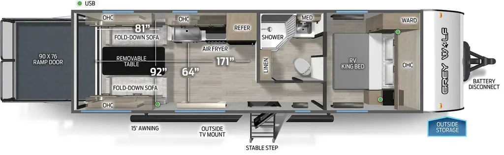 2026 Forest River Cherokee Grey Wolf 25RRT floor plan