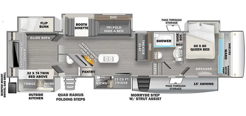 Forest River Sandpiper Luxury 384QBOK floor plan
