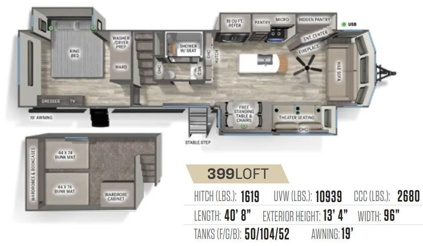 2024 Forest River Sandpiper Destination 399LOFT floor plan