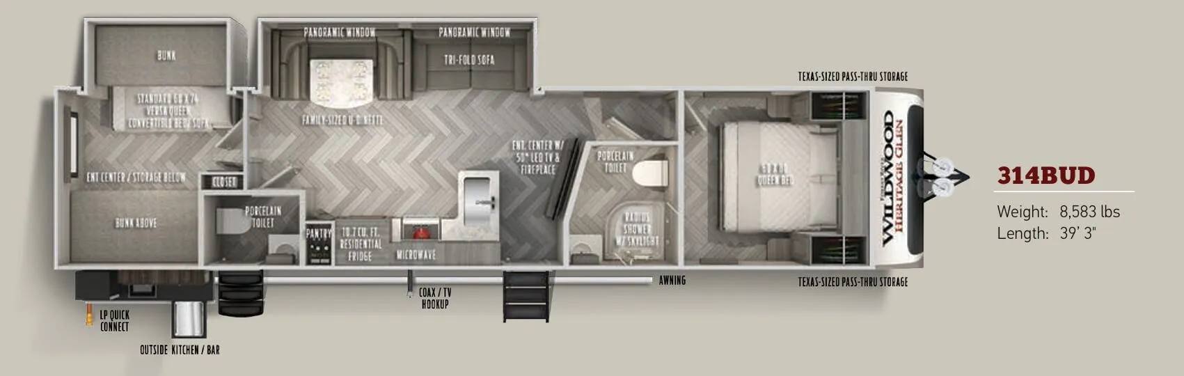 Forest River Wildwood Heritage Glen 314BUD floor plan