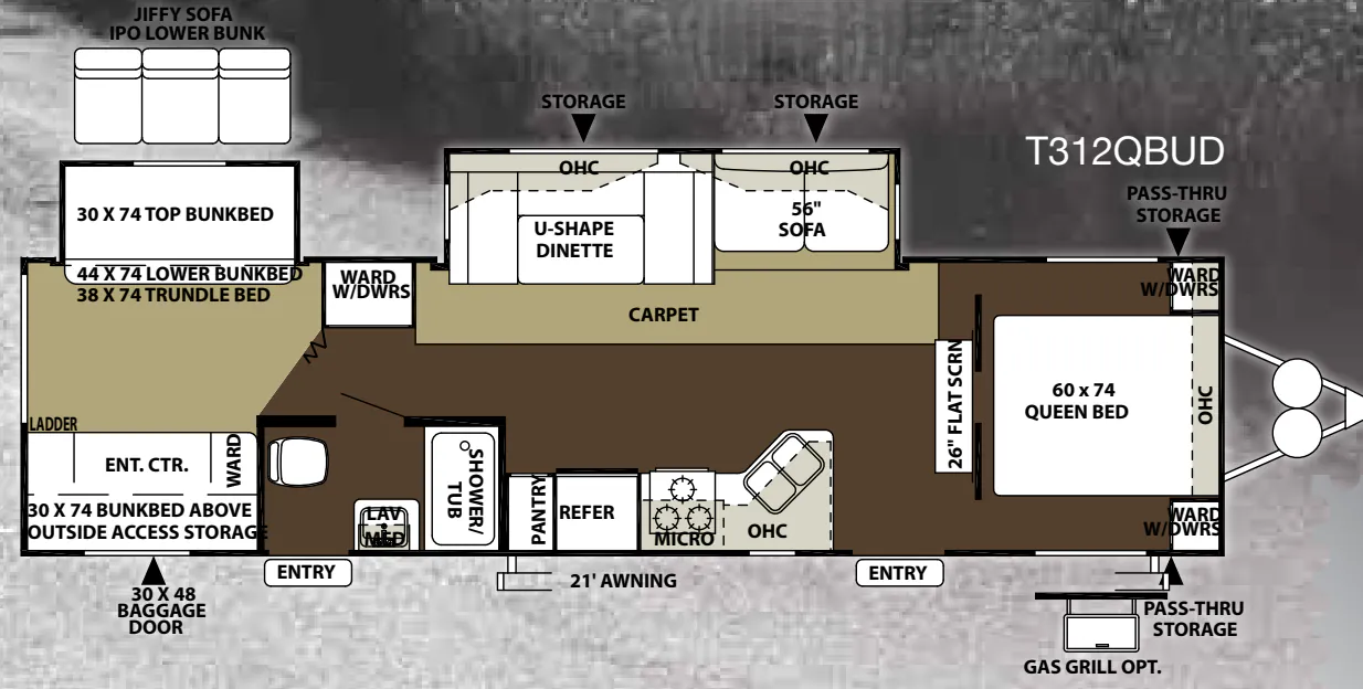 2016 Forest River Wildwood Heritage Glen 312QBUD floor plan