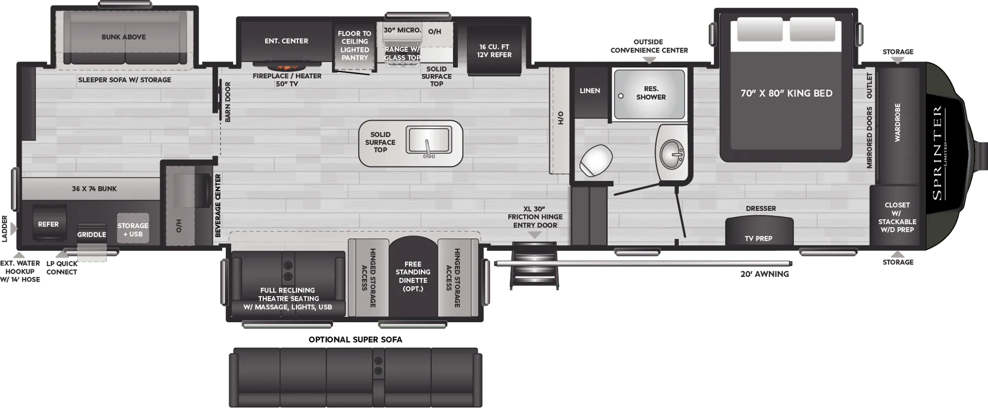 Keystone Sprinter Limited 3630BHS floor plan