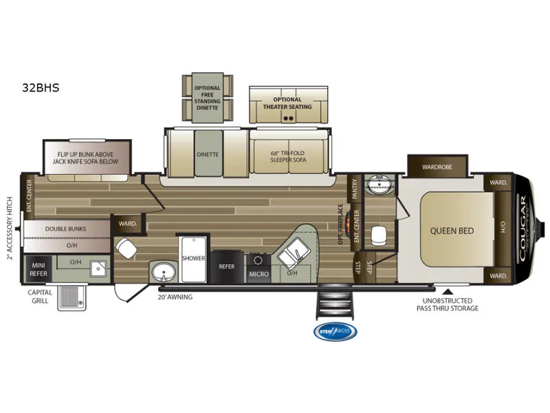 2019 Keystone RV Cougar Half-Ton Series 32BHS - Floor plan