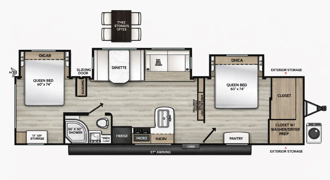 Forest River Aurora Sky 340BHTS 2 QUEEN BEDS floor plan