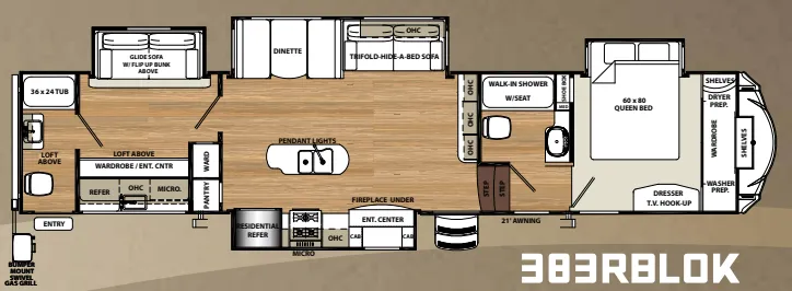 Forest River Sandpiper 383RBLOK floor plan