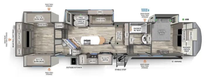 Forest River Sandpiper Luxury 388HRD floor plan