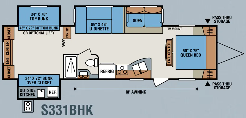 K-Z Sportsmen S331BHK floor plan