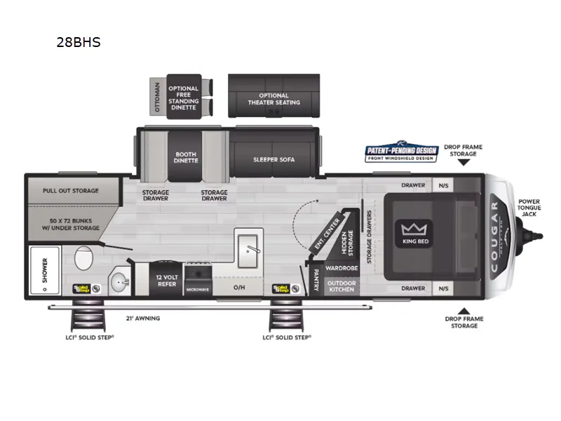2025 Keystone Cougar Half-Ton East 28BHS - Floor plan