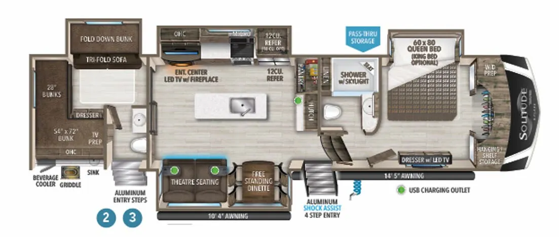 Grand Design Solitude S-Class 3740BH floor plan