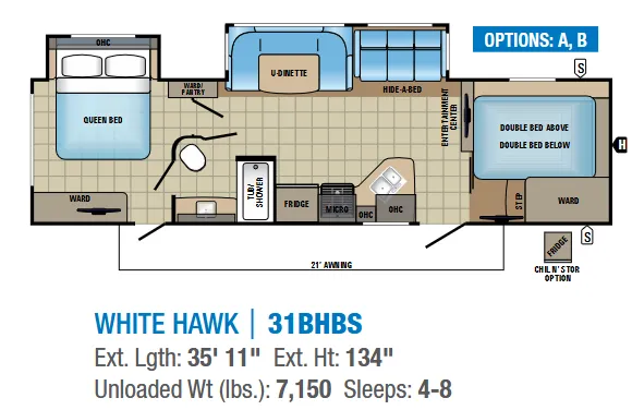 Jayco White Hawk 31BHBS floor plan
