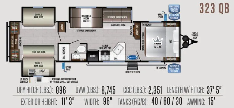 2022 East to West Della Terra 323QB - Floor plan
