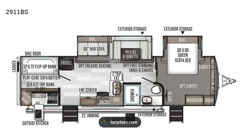 2022 Forest River Rockwood Ultra Lite 2911BS - Floor plan