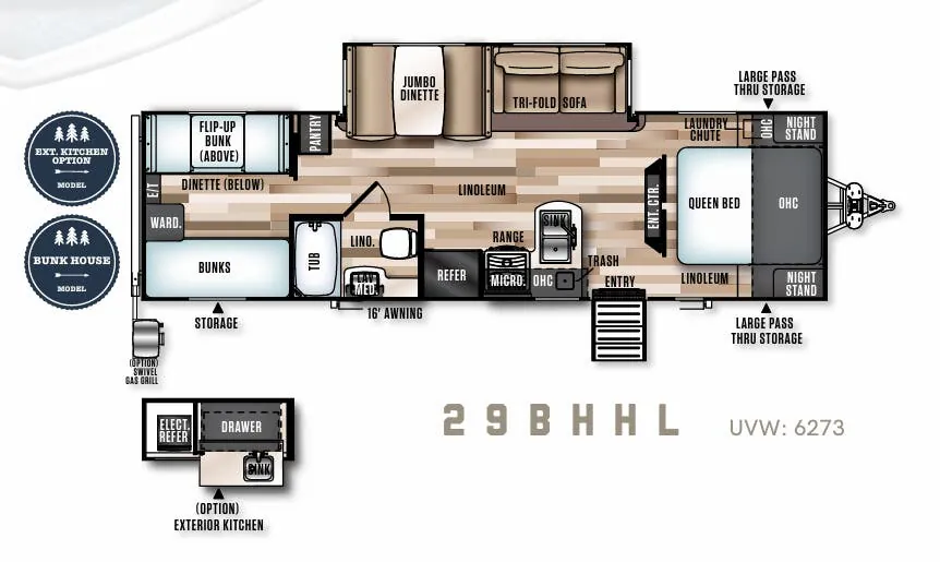 Forest River Wildwood Heritage Glen Hyper-Lyte Hemisphere 29BHHL floor plan