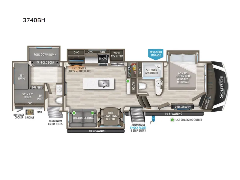 2024 Grand Design Solitude S-Class 3740BH floor plan