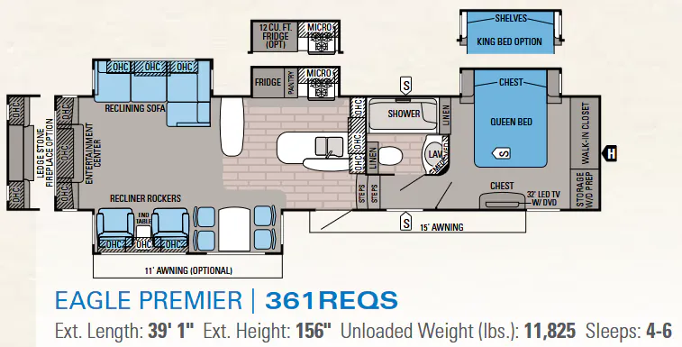 Jayco Eagle Premier 361REQS floor plan