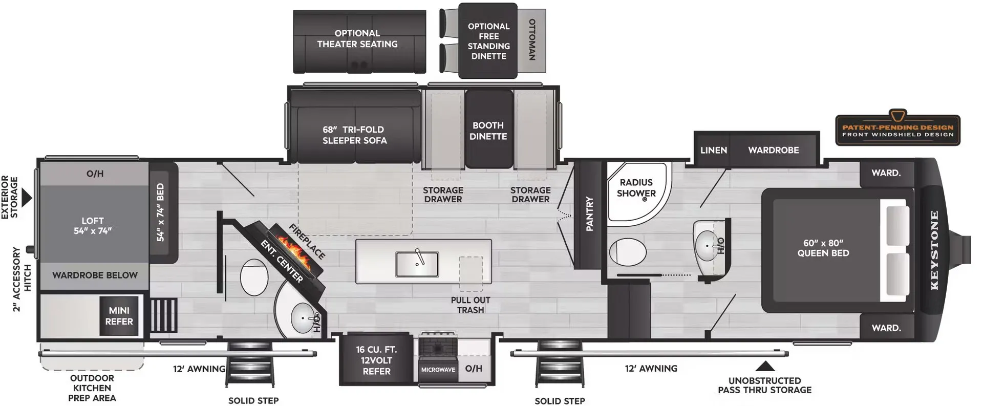 2026 Keystone Cougar Midnight Edition 364BHL - Floor plan