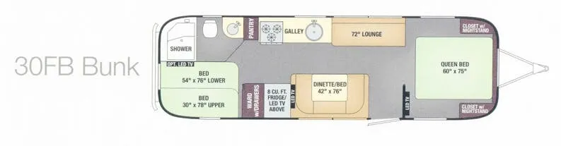 2018 Airstream Flying Cloud 30FB Bunk floor plan