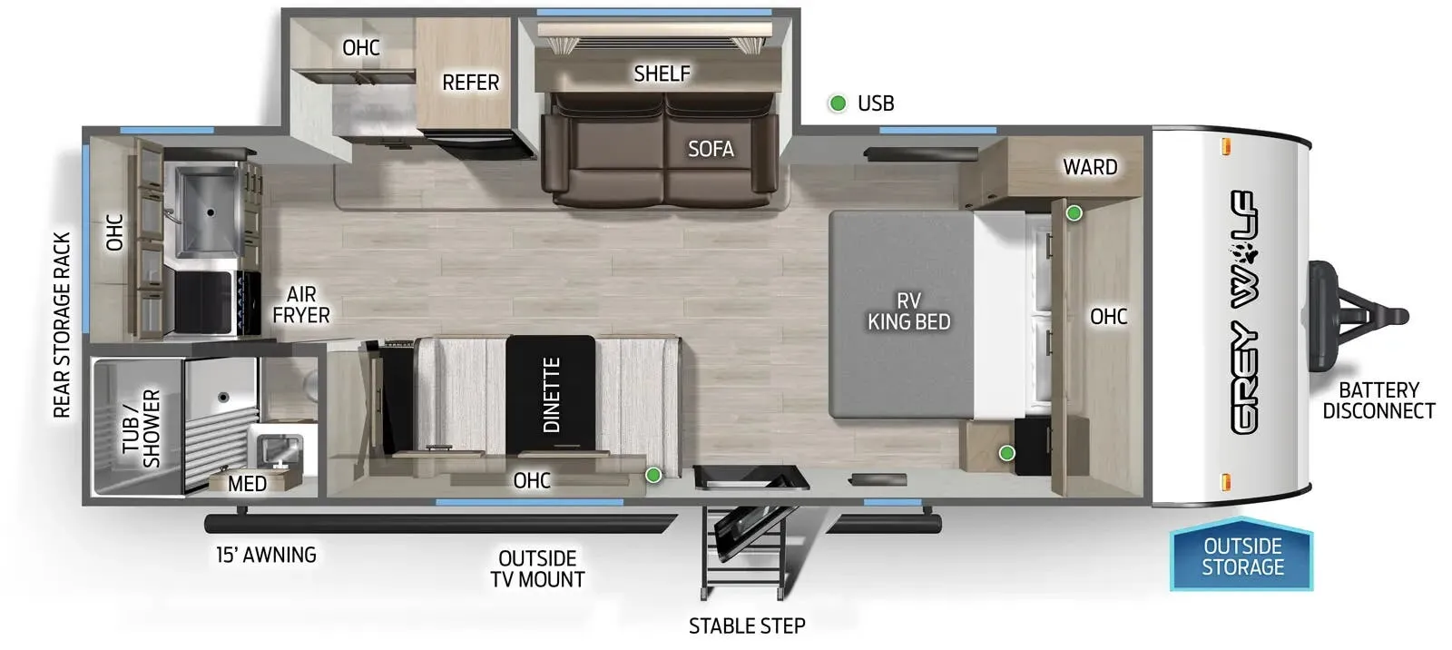 Forest River Cherokee Grey Wolf Black Label 22CEBL floor plan