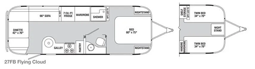Airstream Flying Cloud 27FB floor plan