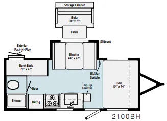 2022 Winnebago Micro Minnie 2100BH - Floor plan