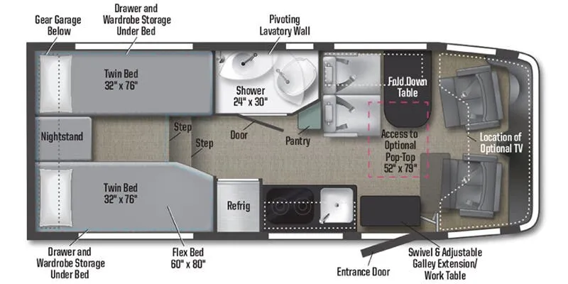 Winnebago EKKO Transit 22A floor plan