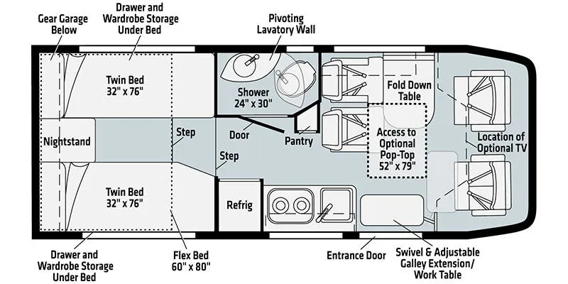 Winnebago EKKO 22A floor plan