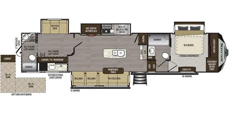 2018 Keystone Avalanche 395BH - Floor plan