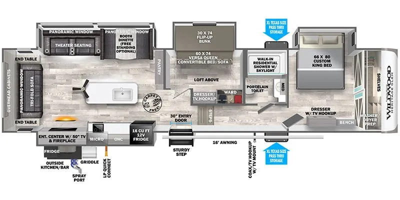 2023 Forest River Wildwood Heritage Glen 370BL floor plan