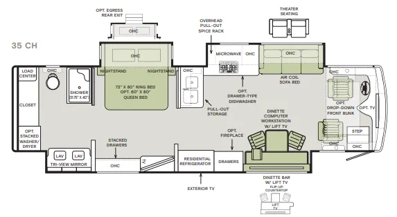 Tiffin Phaeton 35 CH floor plan