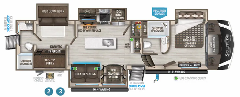 2022 Grand Design Solitude S-Class 3950BH-R floor plan