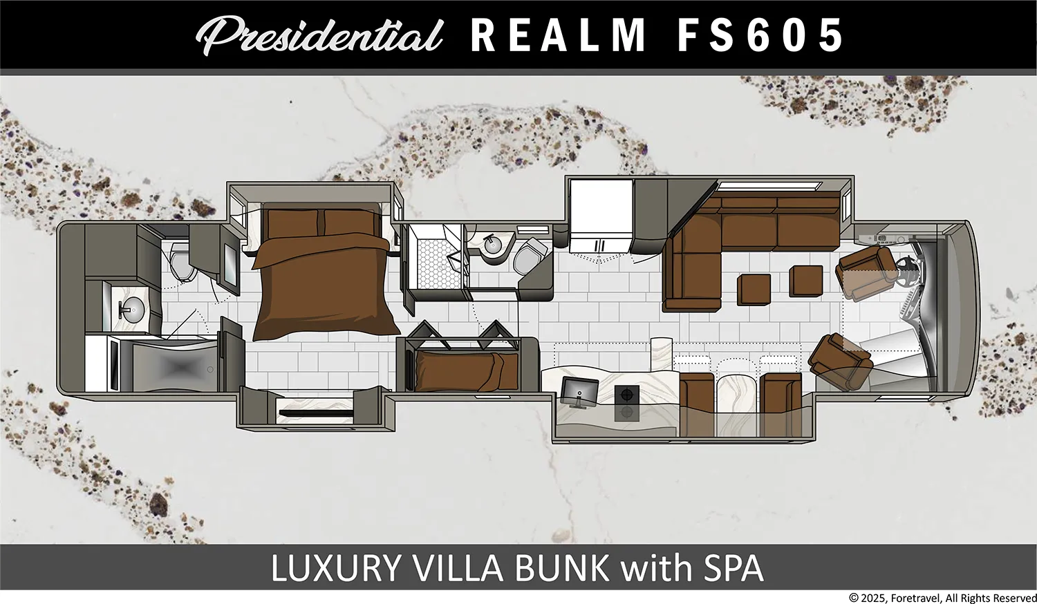 Foretravel Realm Presidential LVB WITH SPA floor plan