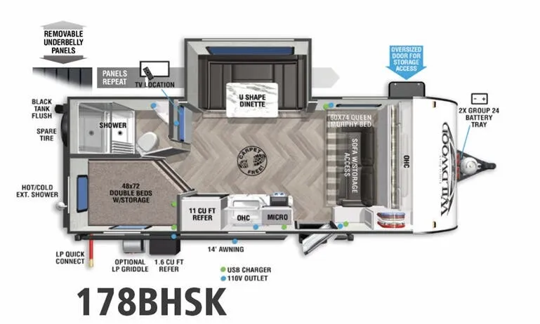 2022 Forest River Wildwood FSX 178BHSK - Floor plan