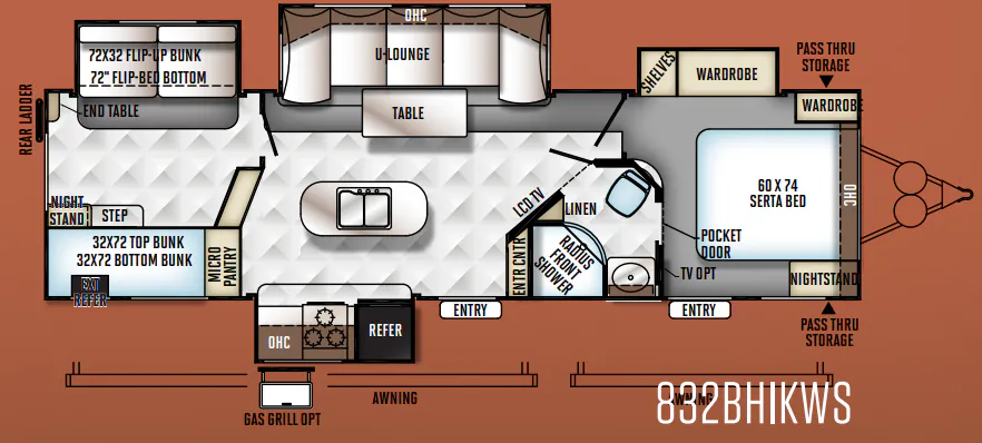 Forest River Flagstaff Classic Super Lite 832BHIKWS floor plan