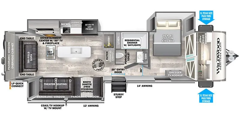 2023 Forest River Wildwood Heritage Glen 308RL floor plan
